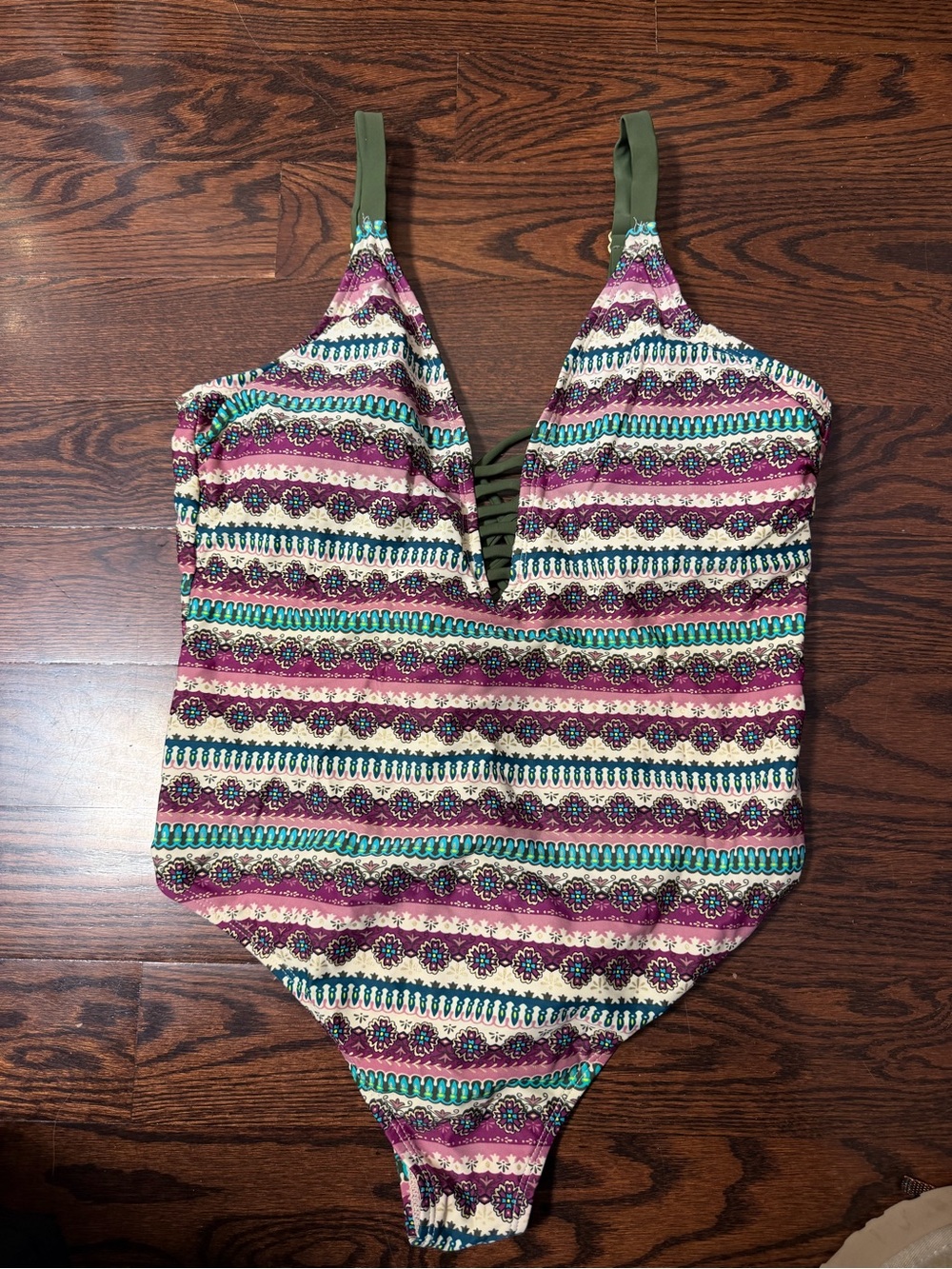 Women’s Arizona One-Piece Swim Suit - Pink, Teal & Olive Pattern XL